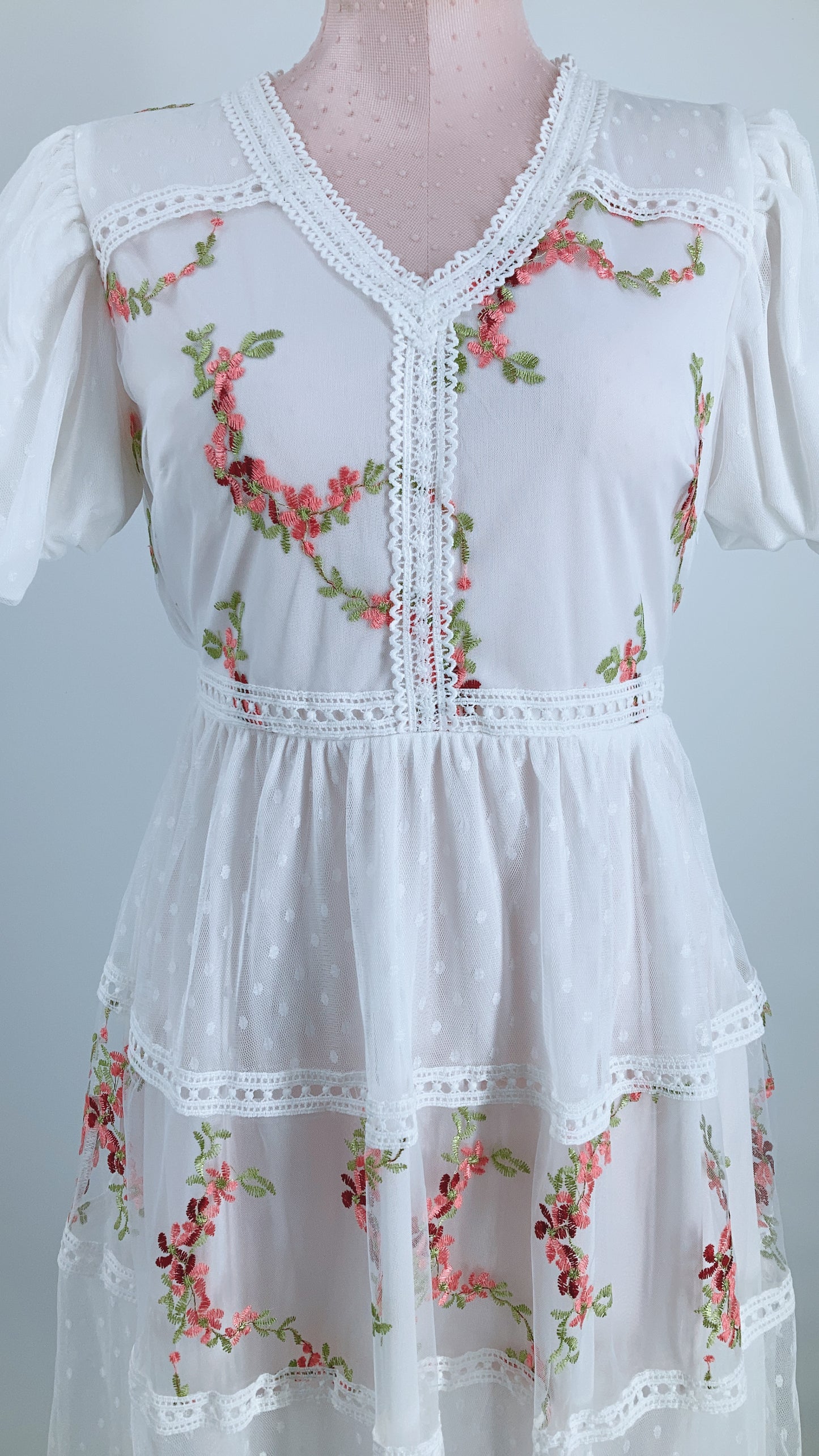 Vine Flower Embroidered Dress